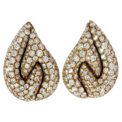Vintage Bulgari Diamond Earrings Teardrop Pavé Puzzle 18K Yellow Gold