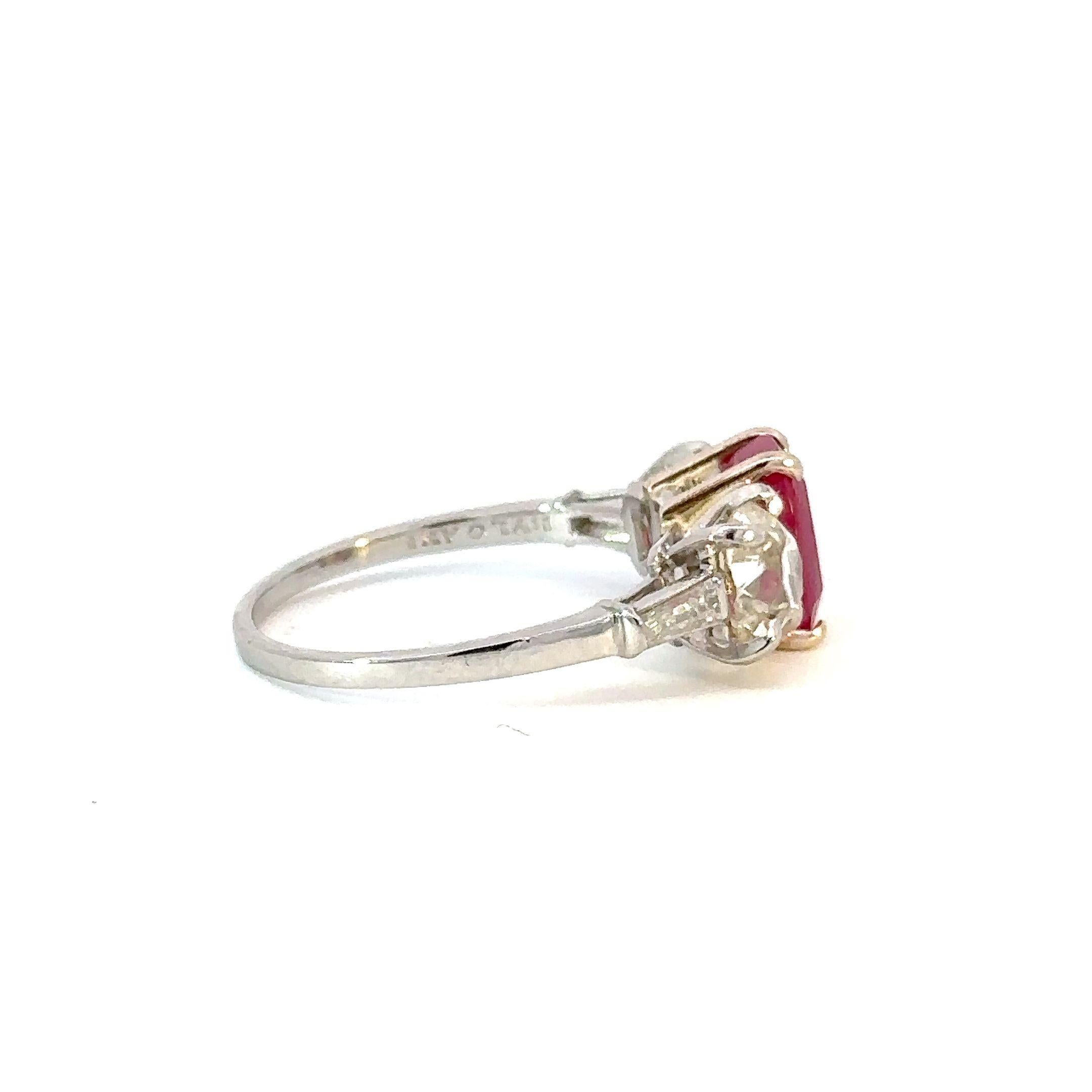 Antique Cushion Cut Vintage Bulgari Diamond & Unheated Burma Ruby Ring – 3.56ctw