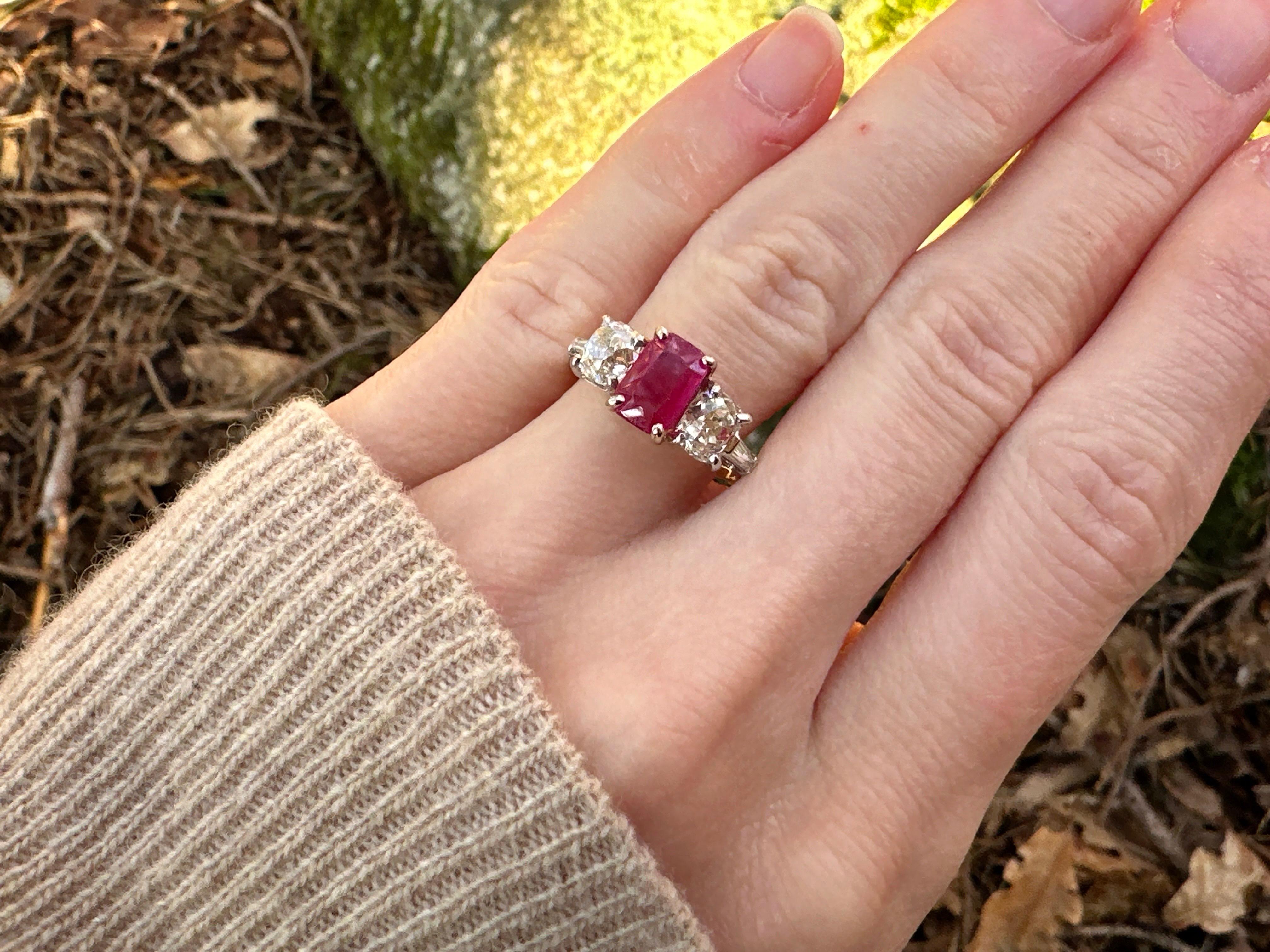 Women's or Men's Vintage Bulgari Diamond & Unheated Burma Ruby Ring – 3.56ctw
