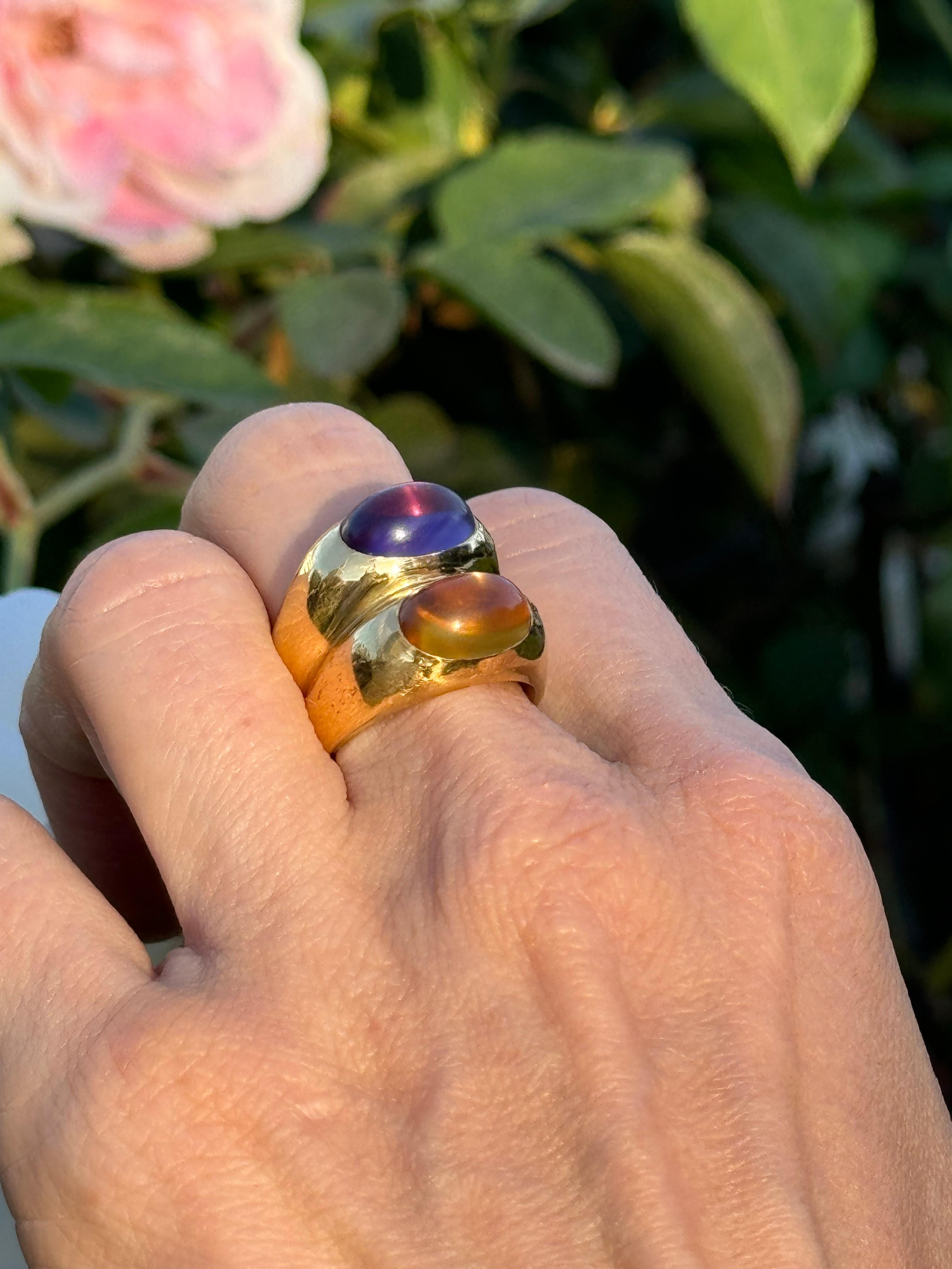 Cabochon Vintage Bvlgari Doppio 18k Gold Amethyst Citrine Ring