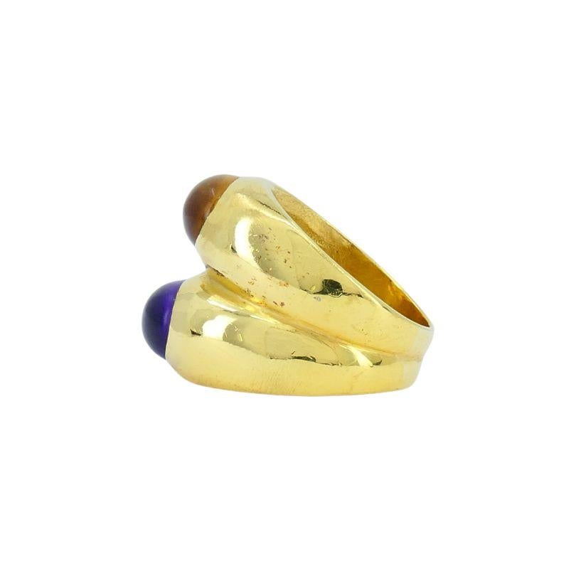 Vintage Bvlgari Doppio 18k Gold Amethyst Citrine Ring In Good Condition In Beverly Hills, CA