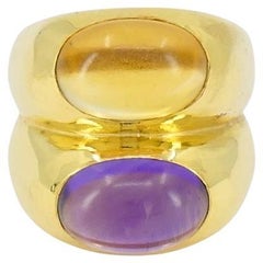 Vintage Bvlgari Doppio 18k Gold Amethyst Citrine Ring