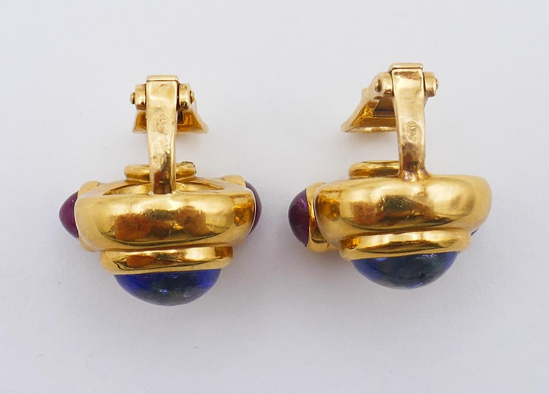 Cabochon Vintage Bulgari Earrings 18k Gold Gemstone Estate Jewelry