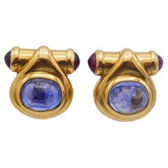Vintage Bulgari Earrings 18k Gold Gemstone Estate Jewelry