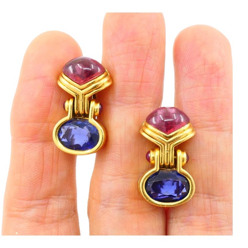 Bvlgari Vintage Bulgari Earrings Iolite Tourmaline 18k Gold 5