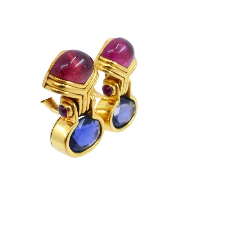Mixed Cut Bvlgari Vintage Bulgari Earrings Iolite Tourmaline 18k Gold