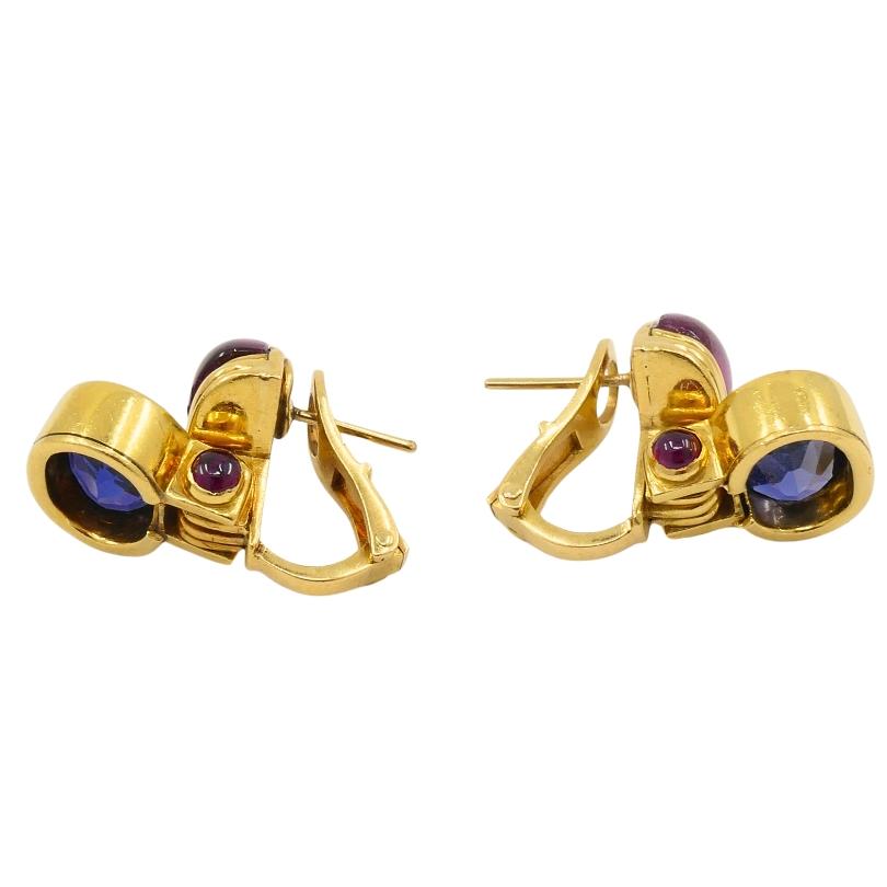 Bvlgari Vintage Bulgari Earrings Iolite Tourmaline 18k Gold In Excellent Condition In Beverly Hills, CA