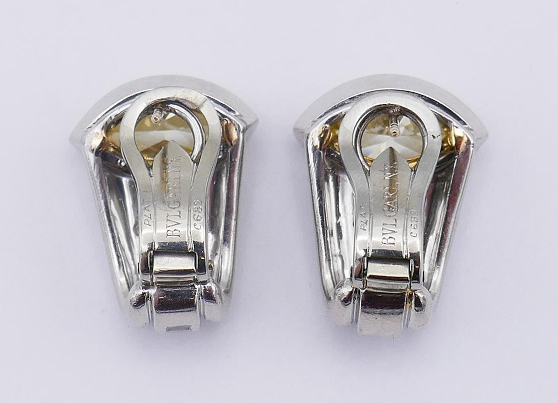 Vintage Bulgari Earrings Platinum Fancy Yellow Diamond In Excellent Condition In Beverly Hills, CA