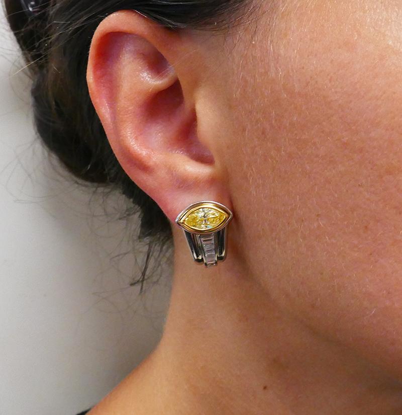 Women's Vintage Bulgari Earrings Platinum Fancy Yellow Diamond