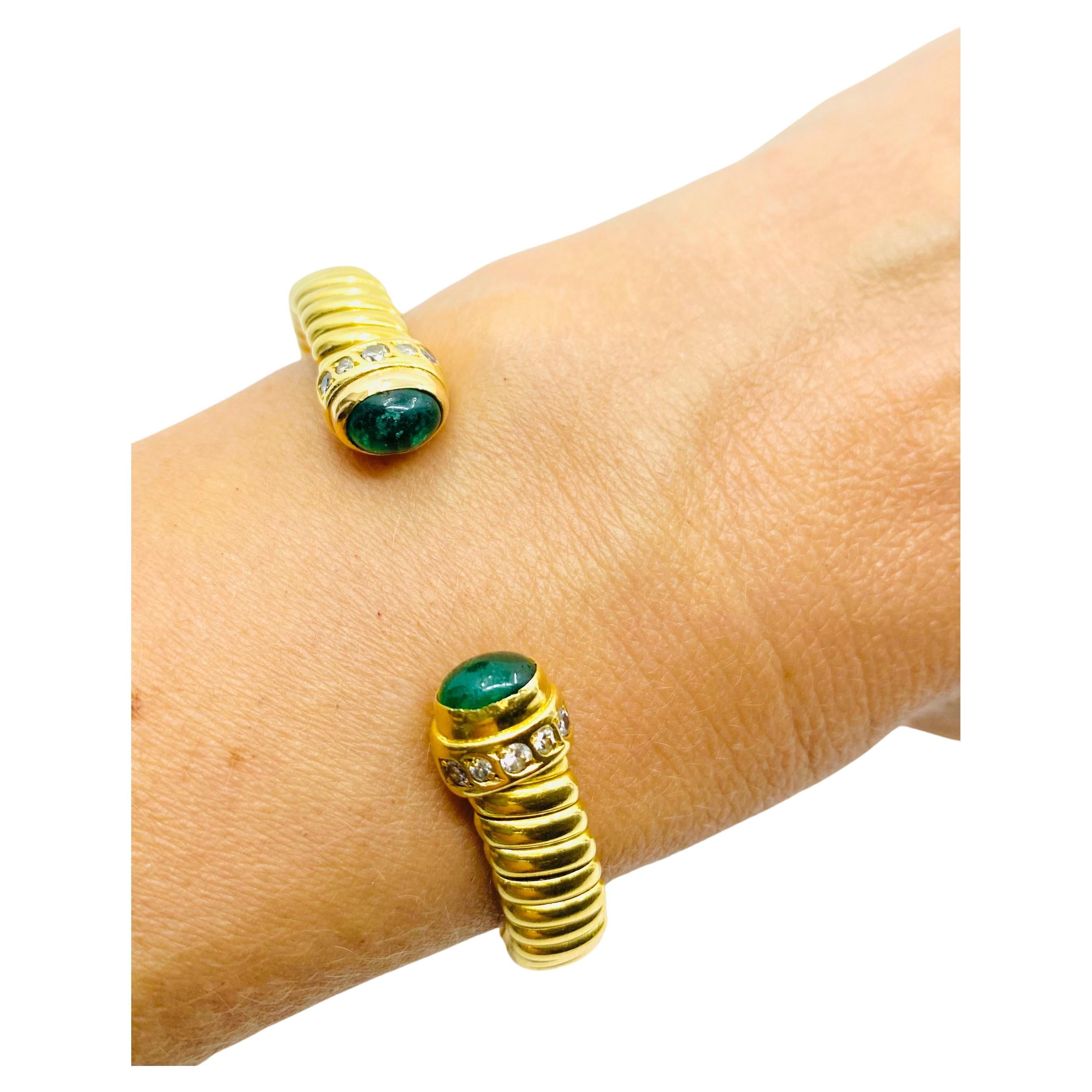 Mixed Cut Vintage Bulgari Emerald Bracelet Gold Tubogas