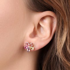 Vintage Bulgari Flower Fancy Sapphire and Diamond Earrings in Yellow Gold