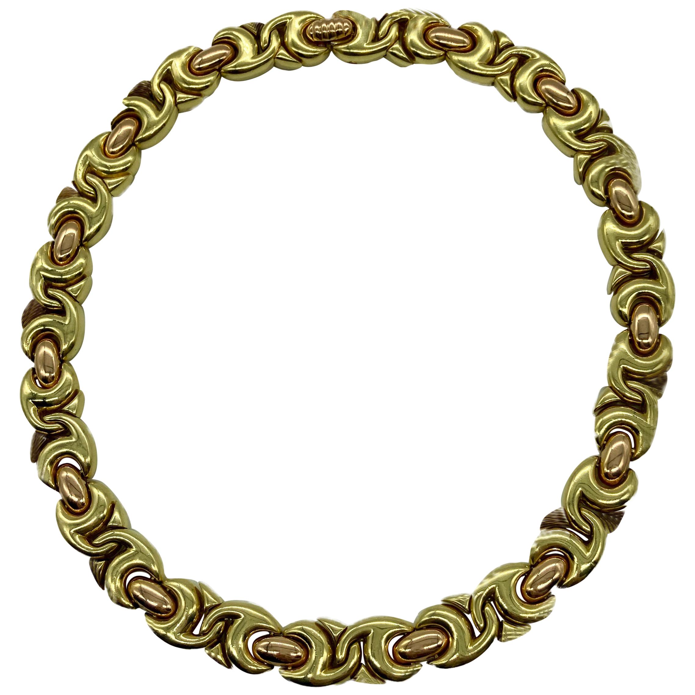 Bulgari Gancio Zweifarbige Gold-Gliederhalskette, Vintage