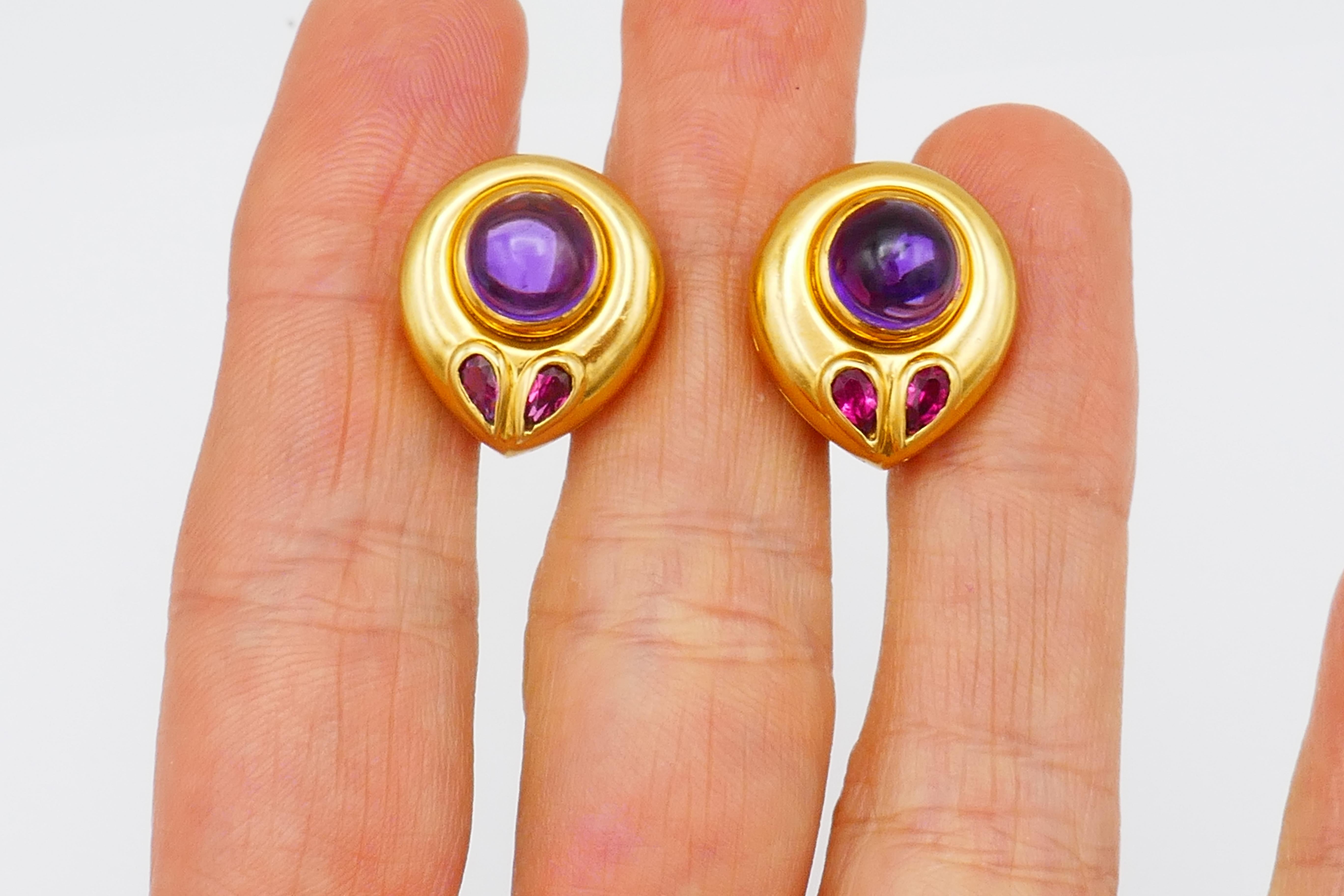 Vintage Bulgari Gold Earrings Gemstone In Excellent Condition For Sale In Beverly Hills, CA