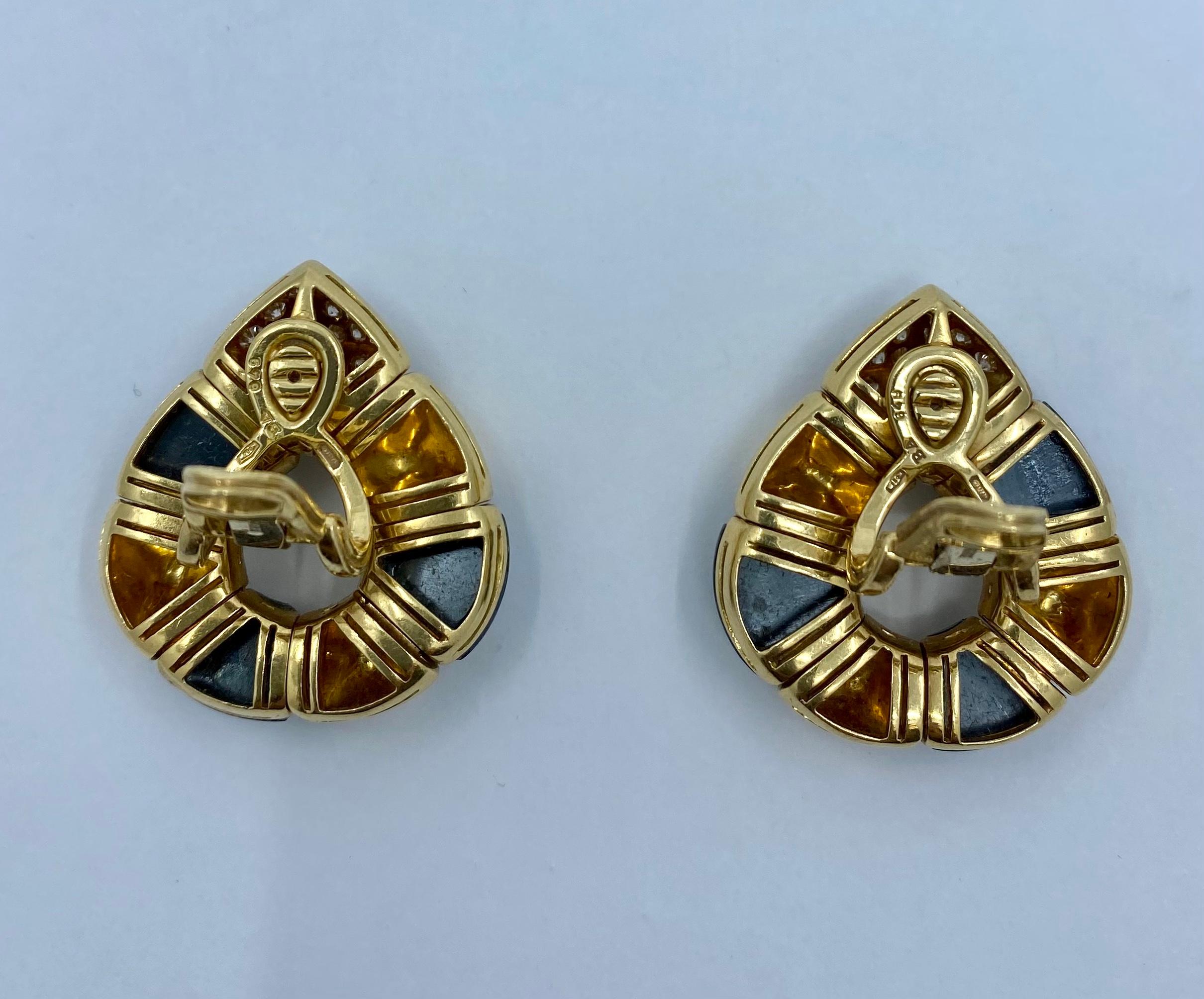 Vintage Bulgari Gold Hematite Earrings  In Excellent Condition In Beverly Hills, CA