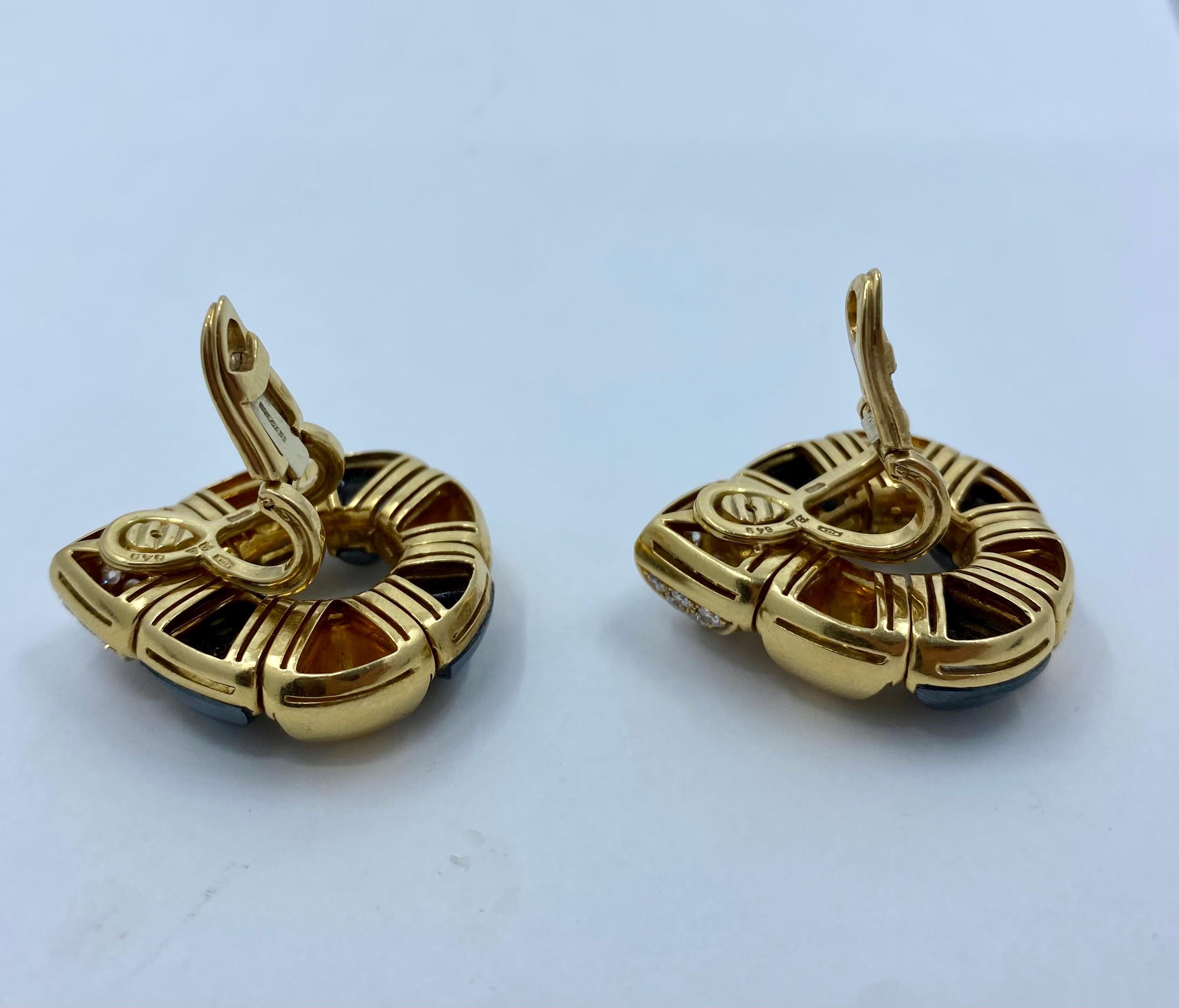 Women's Vintage Bulgari Gold Hematite Earrings 