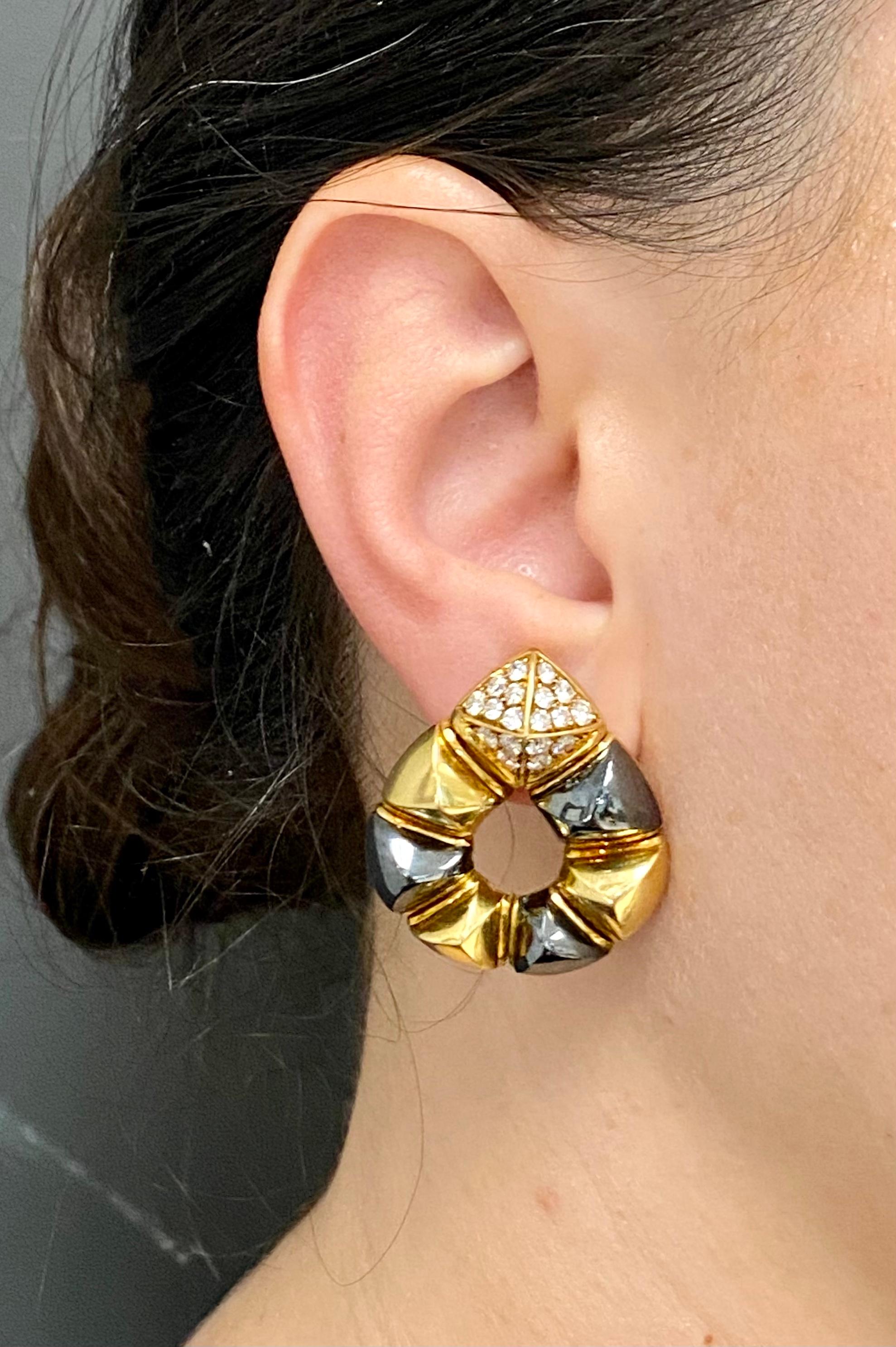 Vintage Bulgari Gold Hematite Earrings 3