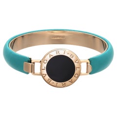 Pulsera vintage Bulgari de metal dorado y cuero turquesa