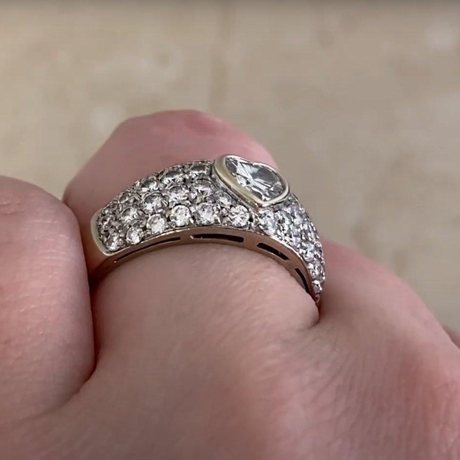 Cuore Anello Bulgari d'epoca con diamante a forma di cuore (circa 0,50 carati), oro bianco 18 carati in vendita