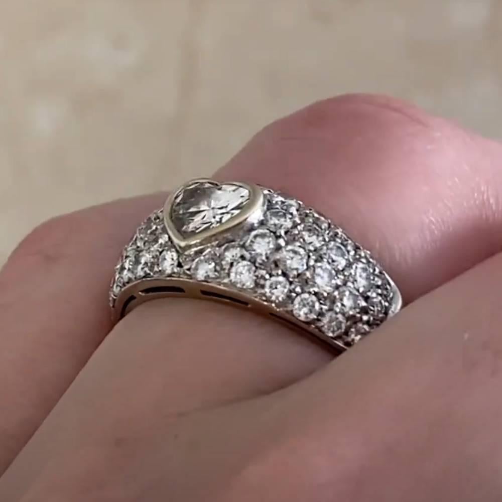 Art Deco Vintage Bulgari Heart-Shape Diamond Ring (Approx. 0.50-Carats), 18K White Gold For Sale