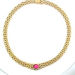 Vintage Bulgari Heart-Shaped Rubellite Heart Necklace in 18 Karat Yellow Gold
