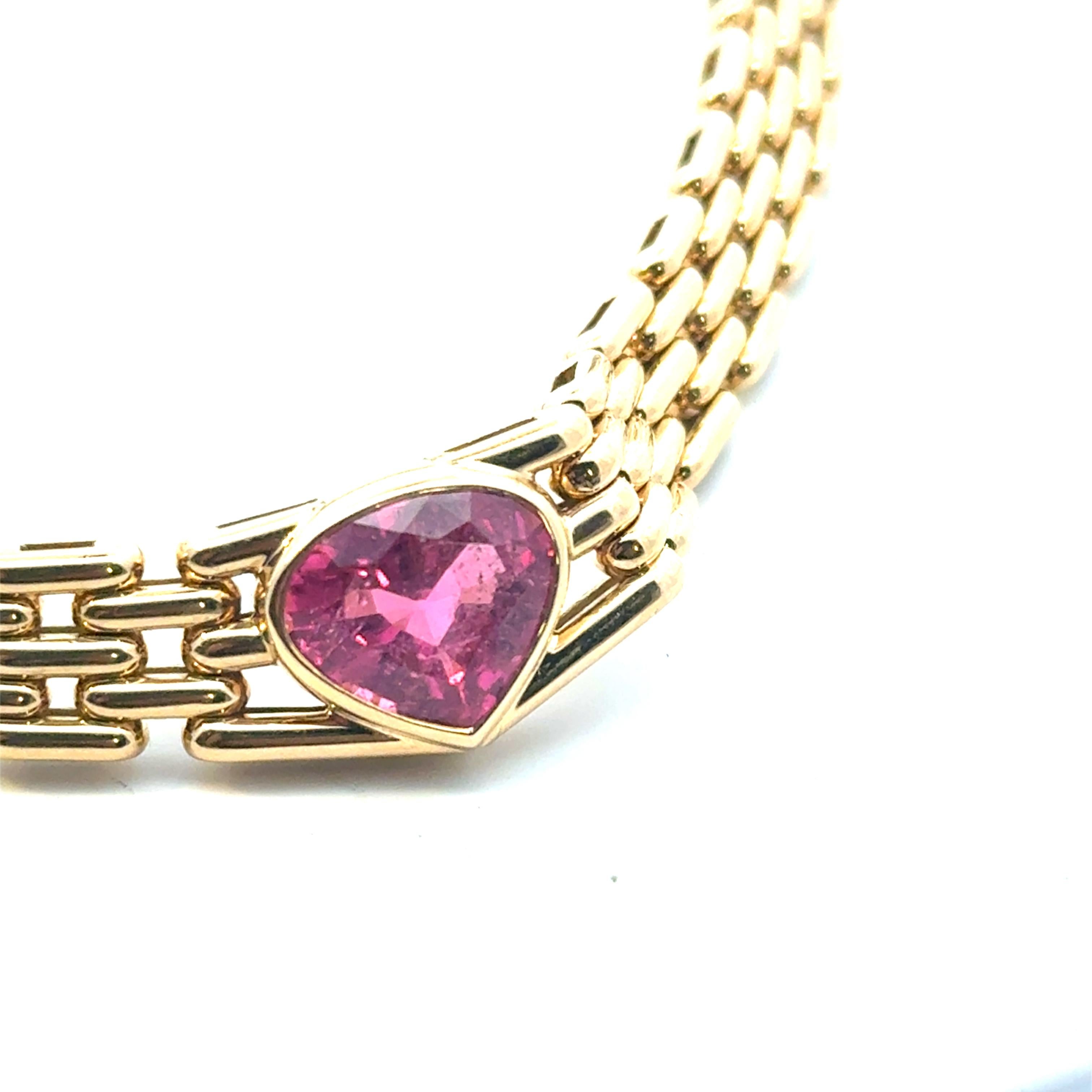 Bulgari Vintage Herzförmige Rubellit-Herz-Halskette aus 18 Karat Gelbgold (Herzschliff) im Angebot