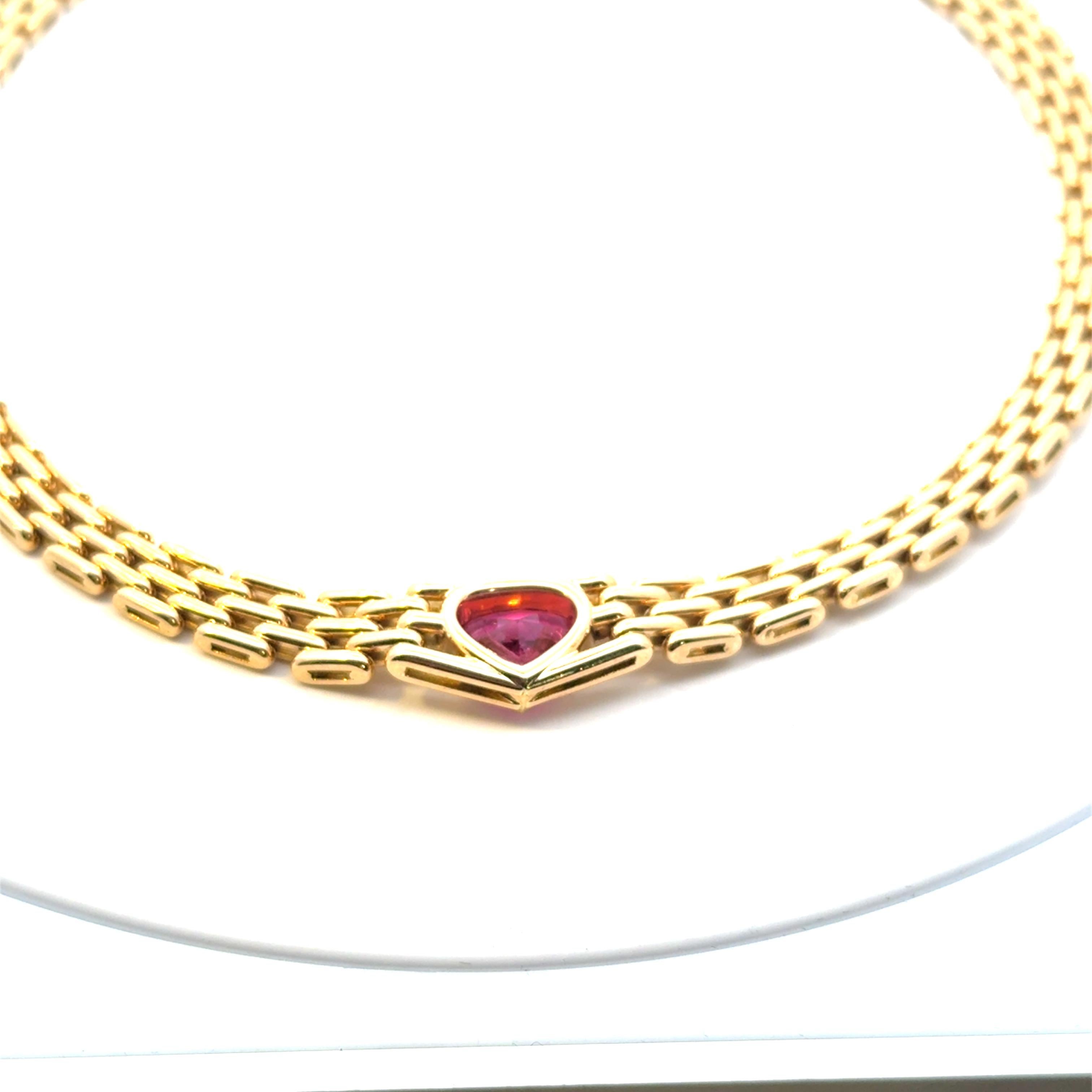 Bulgari Vintage Herzförmige Rubellit-Herz-Halskette aus 18 Karat Gelbgold für Damen oder Herren im Angebot