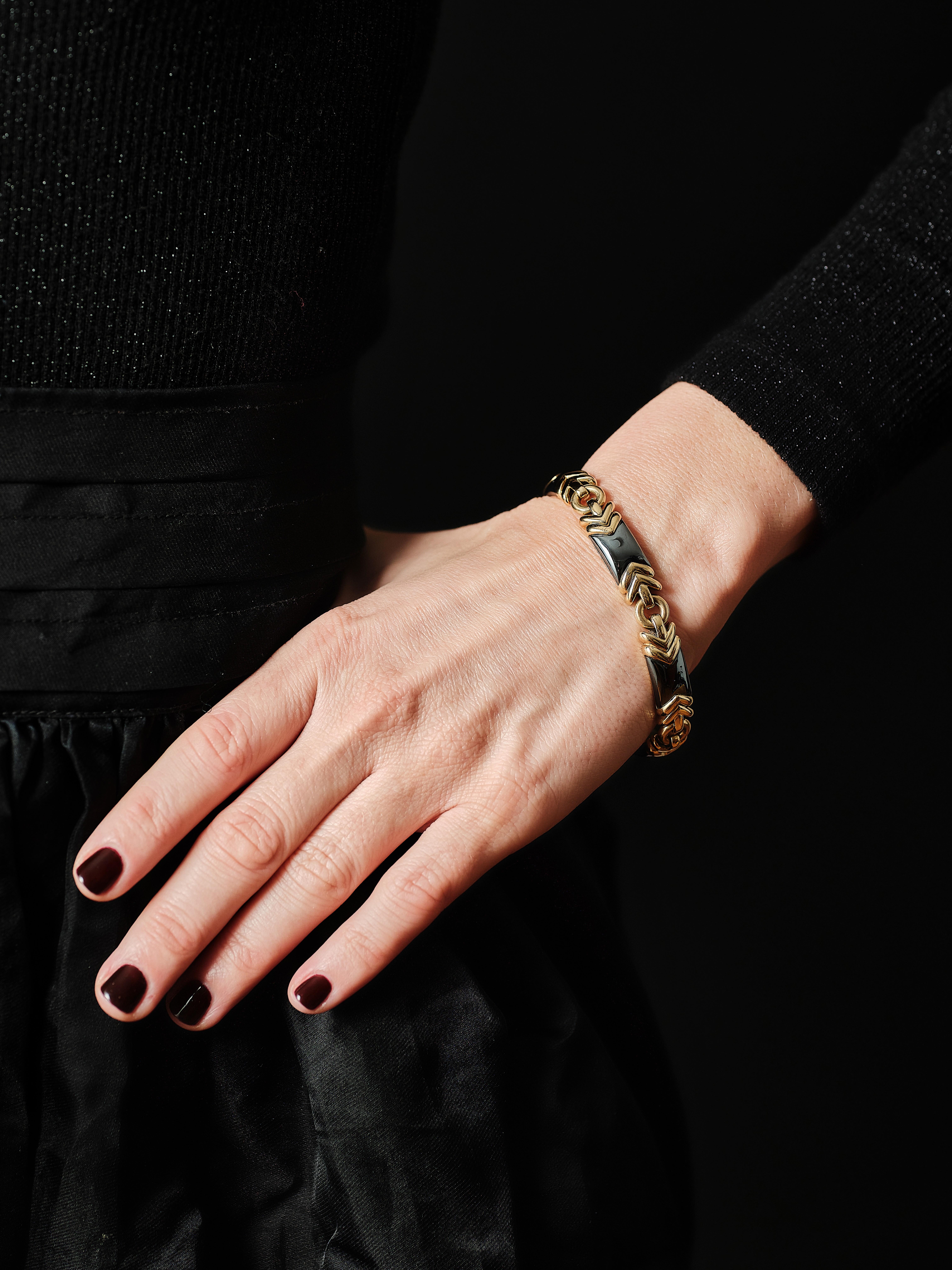 Modern Bulgari Hematite and gold bracelet For Sale