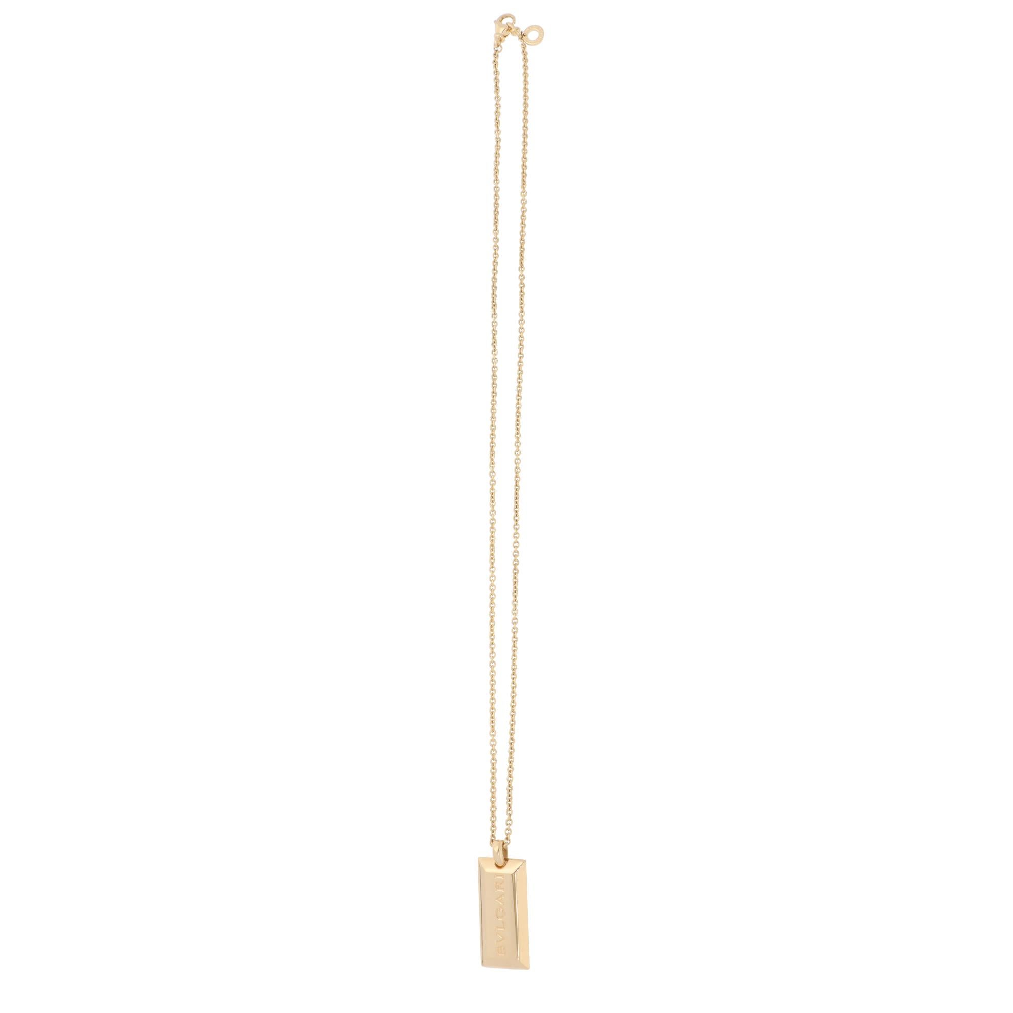 Modern Vintage Bulgari Ingot Bar Pendant Necklace in Yellow Gold For Sale