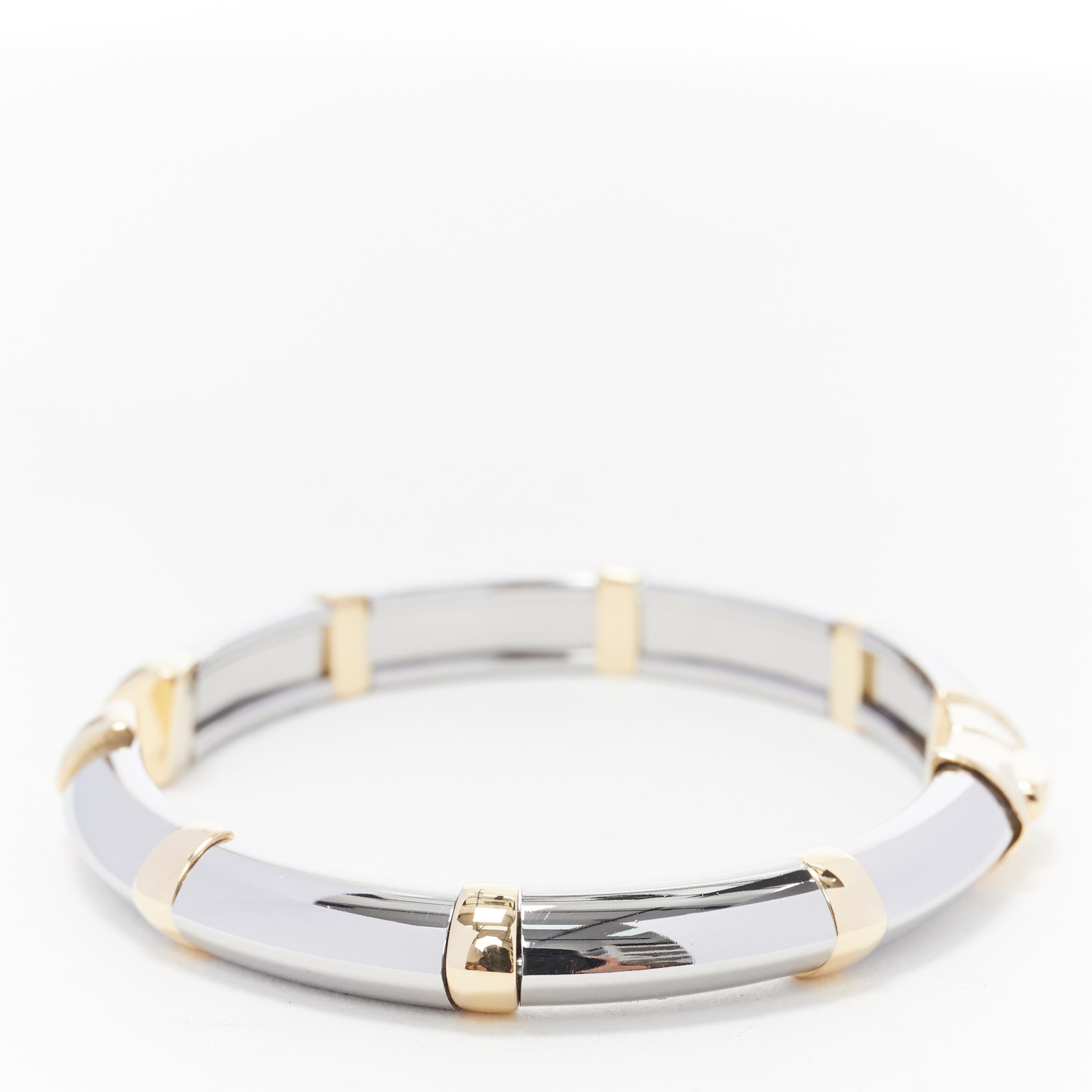 Gris Vintage BULGARI JEWELLERY Bracelet manchette à charnière en or blanc et jaune 18k en vente