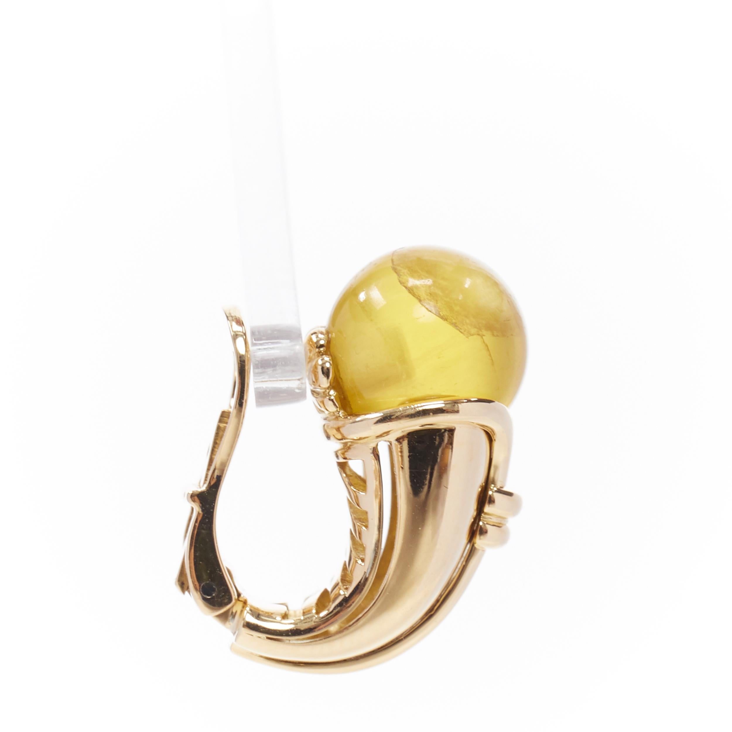 Beige vintage BULGARI JEWELLERY 18k yellow gold yellow gem stone ear clip earring