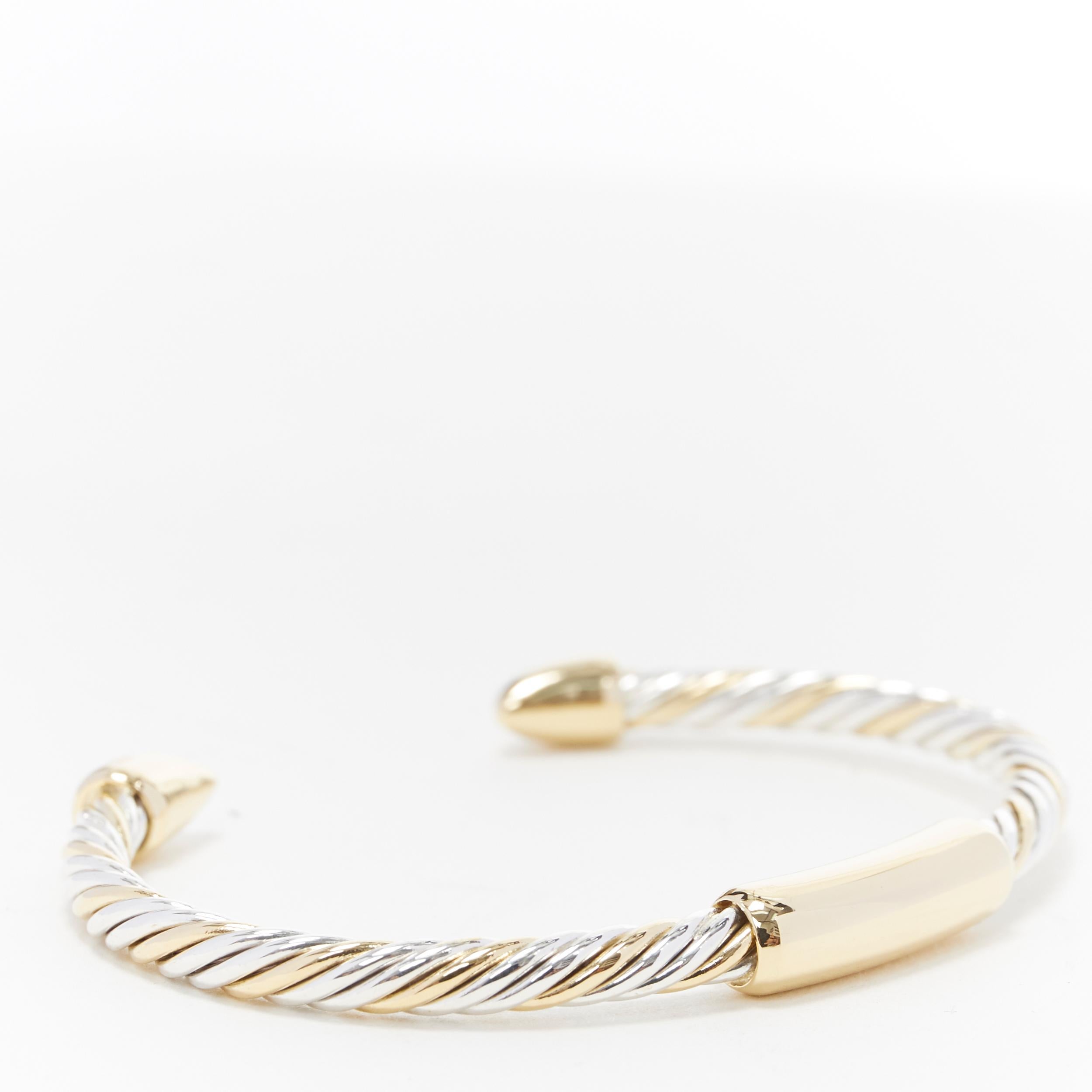 vintage BULGARI JEWELLERY 18k yellow white gold twist bangle cuff bracelet 
Reference: EHKO/A00005 
Brand: Bulgari 
Material: Yellow gold 
Color: Gold 
Pattern: Solid 
Extra Detail: 18k yellow and white gold. Italian twist. Gold stud at opening.