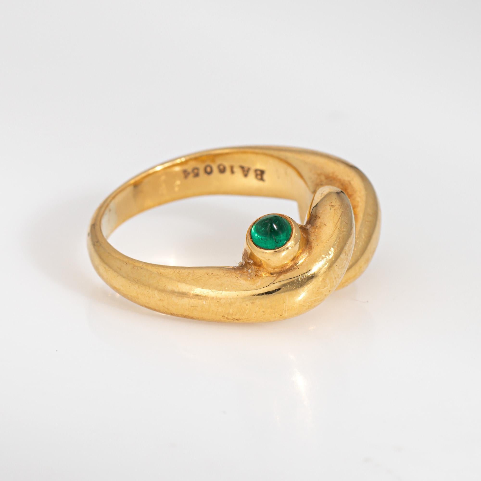Modern Vintage Bulgari Knot Ring Sapphire Emerald 18k Yellow Gold Sz 5 Signed Jewelry For Sale