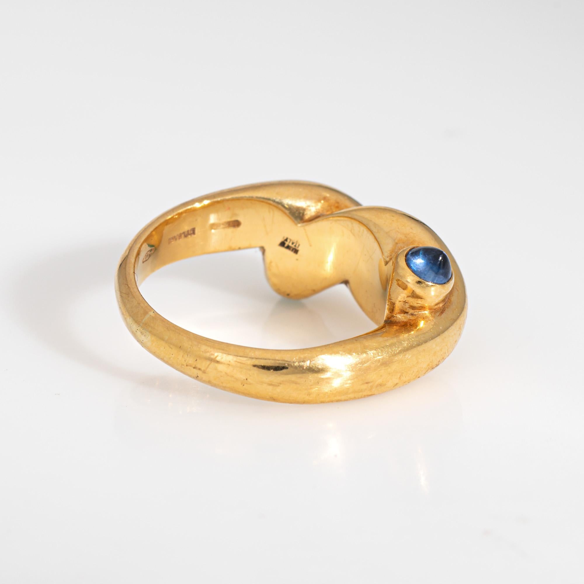 Bullet Cut Vintage Bulgari Knot Ring Sapphire Emerald 18k Yellow Gold Sz 5 Signed Jewelry For Sale
