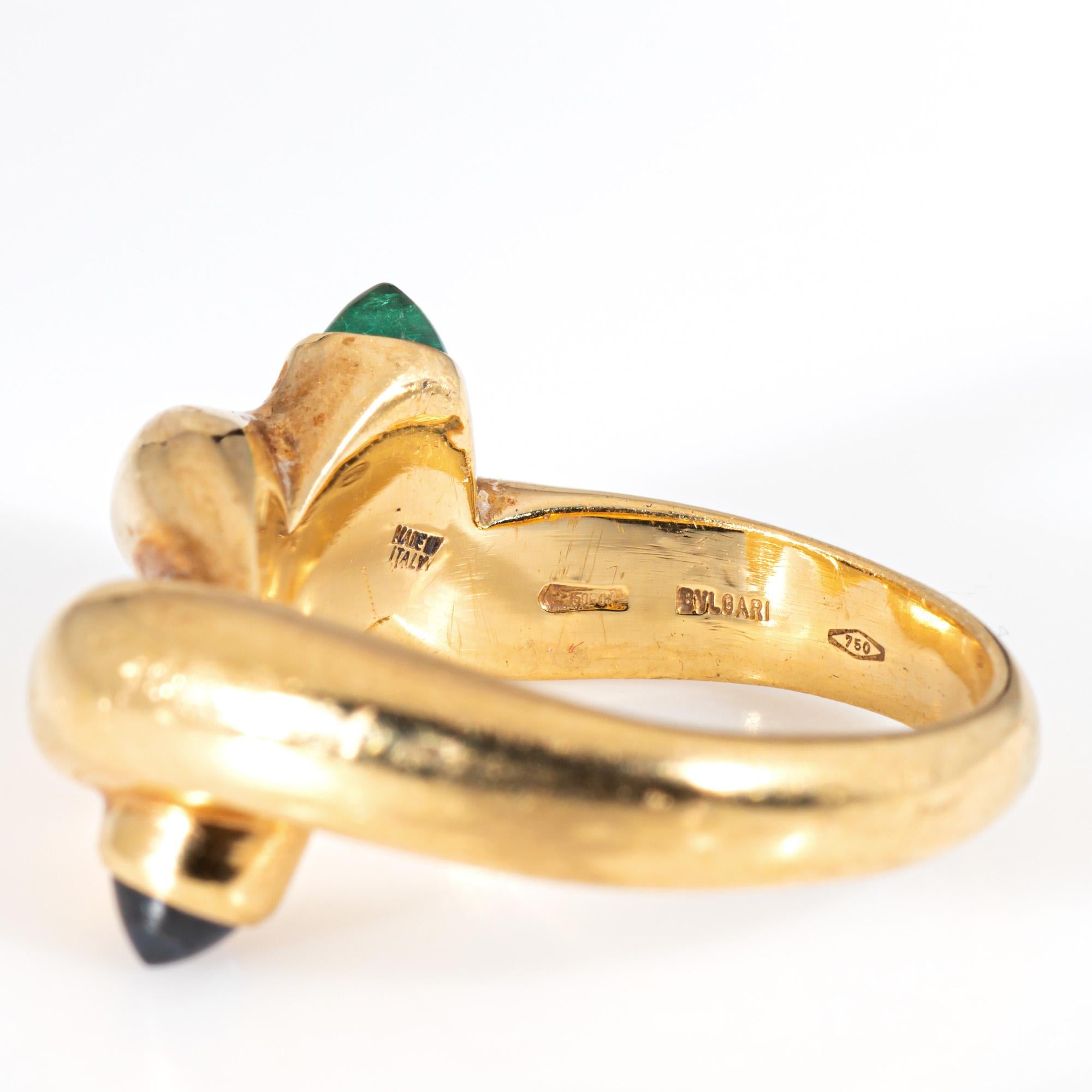 Anello Bulgari d'epoca con nodo zaffiro e smeraldo in oro giallo 18k Sz 5 Gioielli firmati in vendita 2