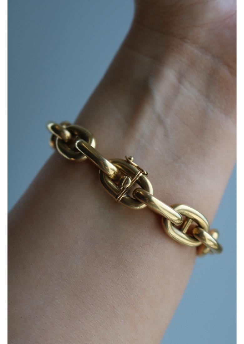 Vintage Bulgari Mariner Anchor Link Bracelet Puffy Chain 18K Yellow Gold 7