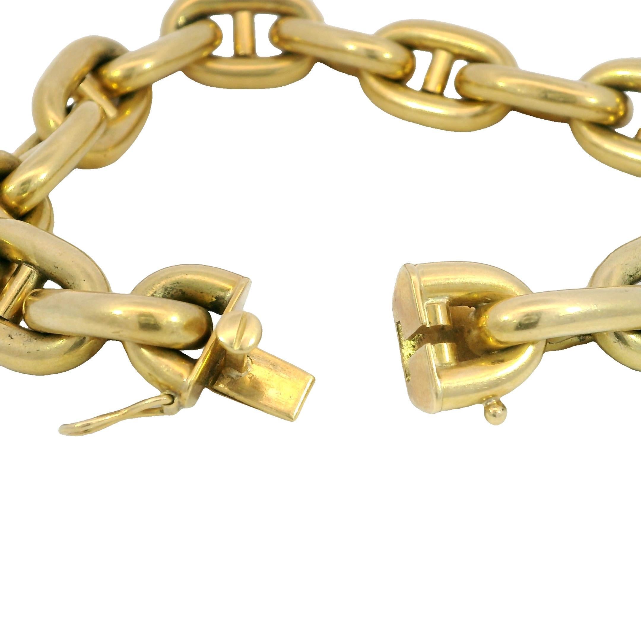 Vintage Bulgari Mariner Anchor Link Bracelet Puffy Chain 18K Yellow Gold In Good Condition In Fairfield, CT