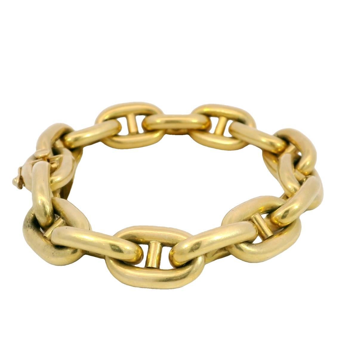 Women's Vintage Bulgari Mariner Anchor Link Bracelet Puffy Chain 18K Yellow Gold