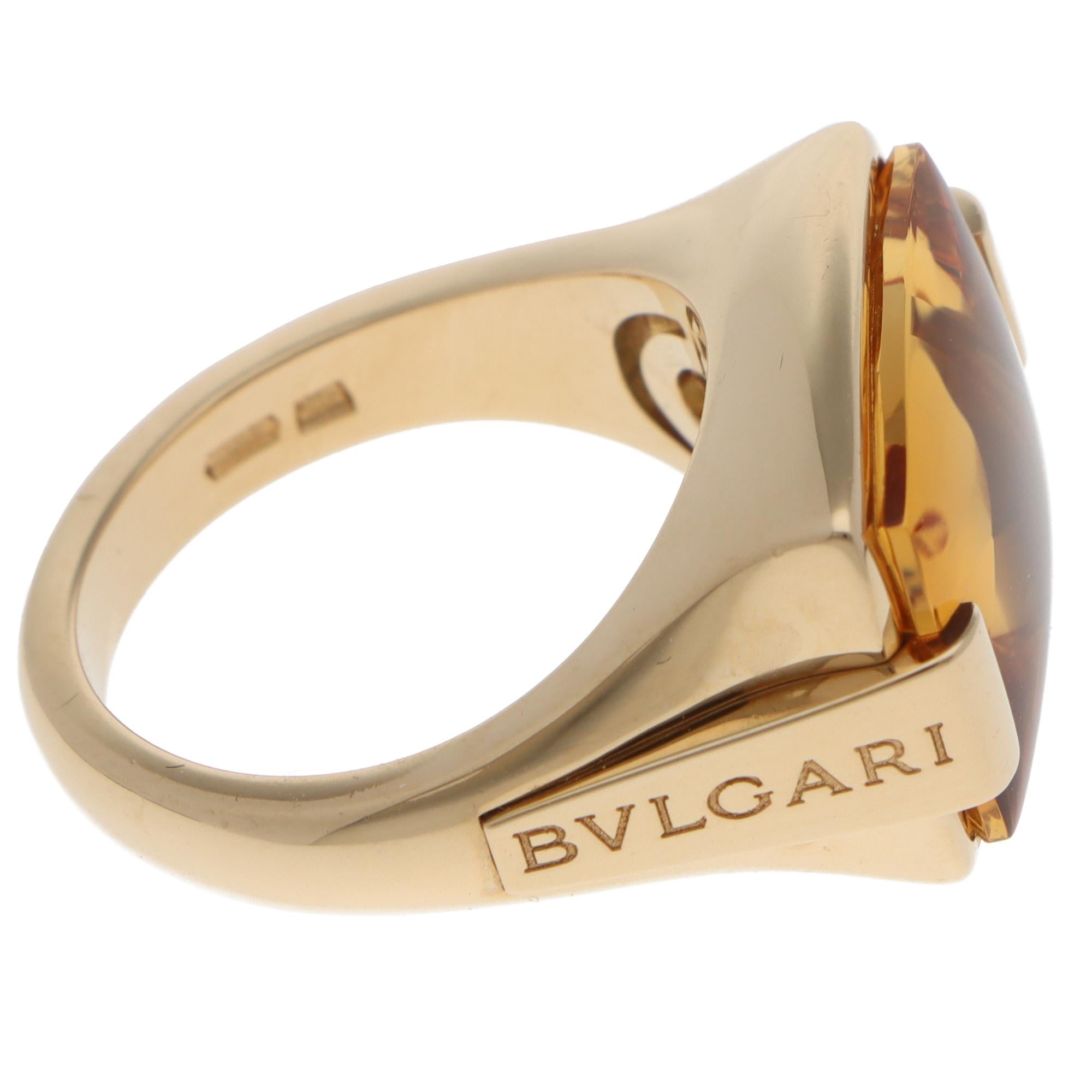 Cushion Cut Vintage Bulgari Metropolis Citrine Ring in Yellow Gold