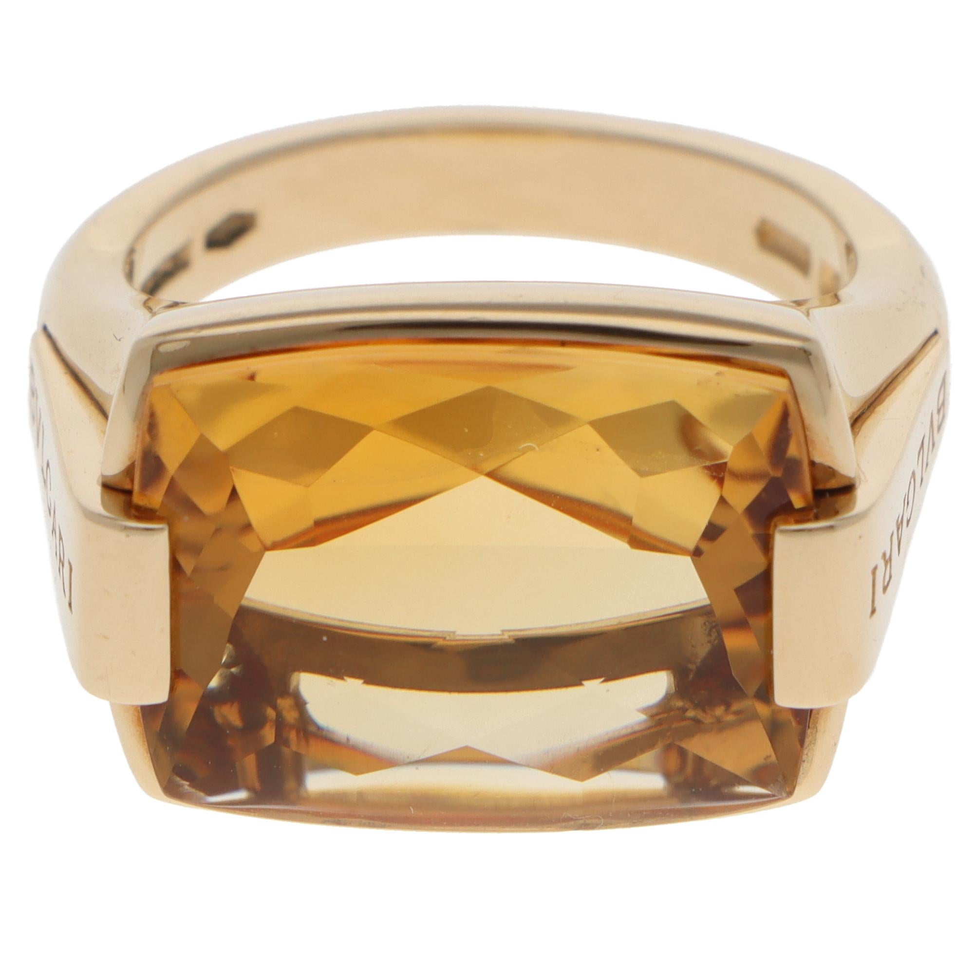 Women's or Men's Vintage Bulgari Metropolis Citrine Ring in Yellow Gold