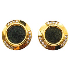 Vintage Bulgari "Monete" Ancient Coin Diamond and Gold Earrings