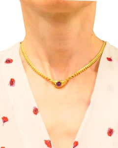 Vintage Bulgari Necklace 18k Gold Gemstones Curblink Chain Necklace