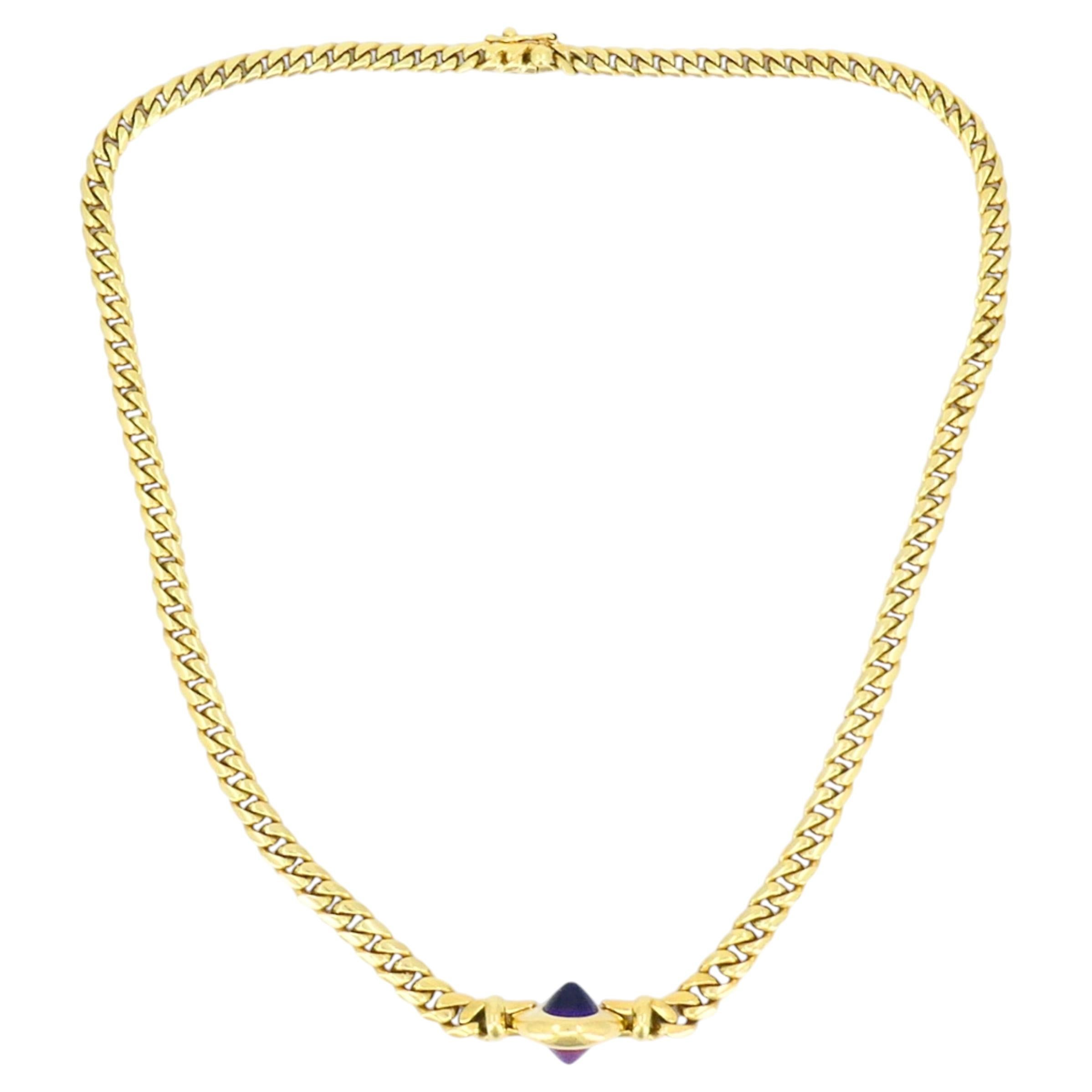 Vintage Bulgari Necklace 18k Gold Gemstones Curblink Chain Necklace