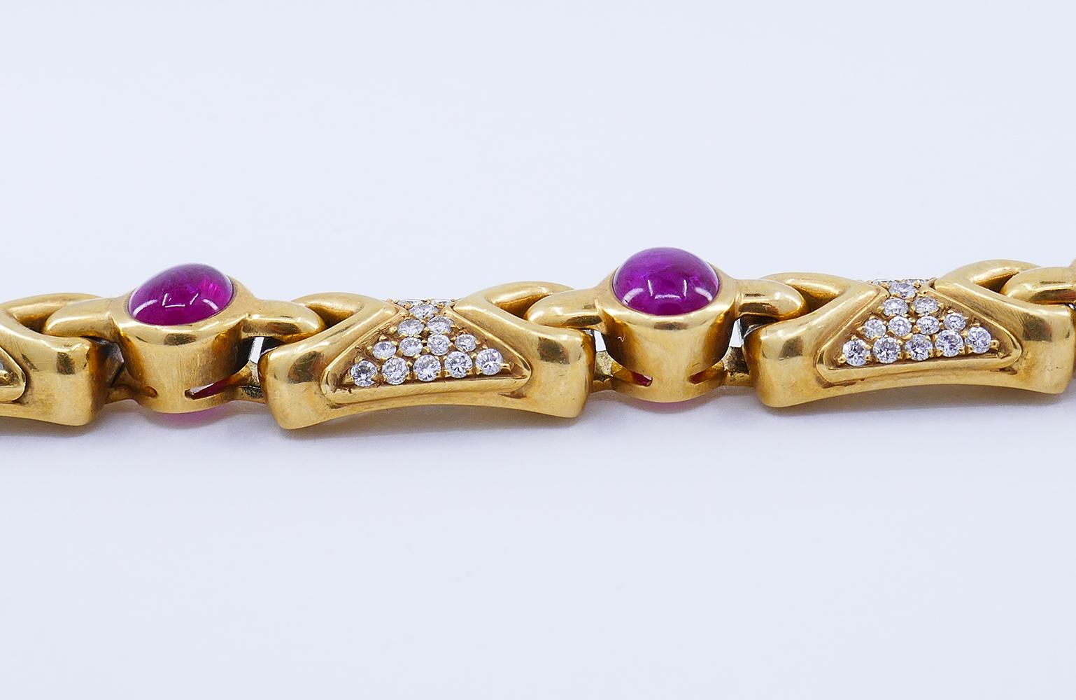 Women's Vintage Bulgari Necklace Bracelet Set 18k Gold Ruby Diamond Bvlgari Estate Jewel