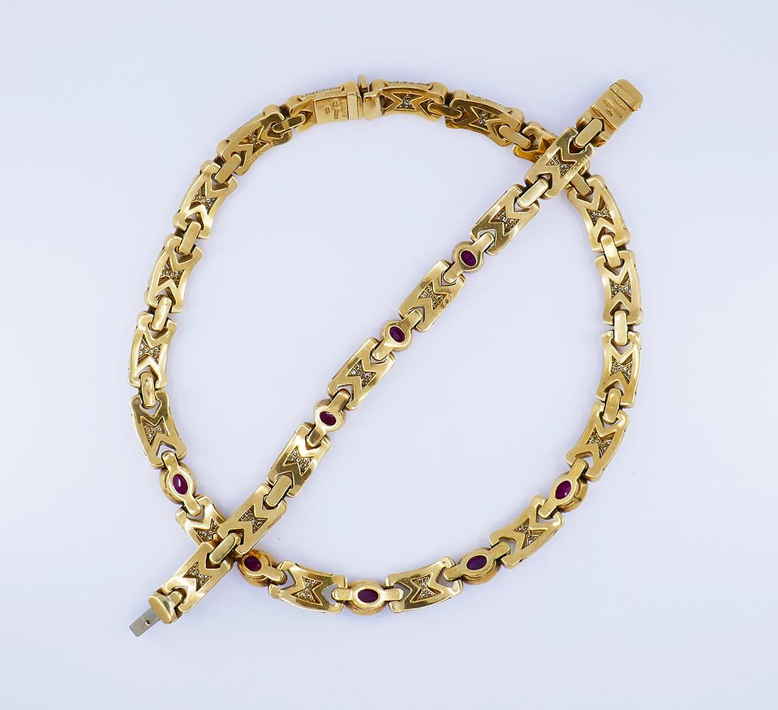 Vintage Bulgari Necklace Bracelet Set 18k Gold Ruby Diamond Bvlgari Estate Jewel 1