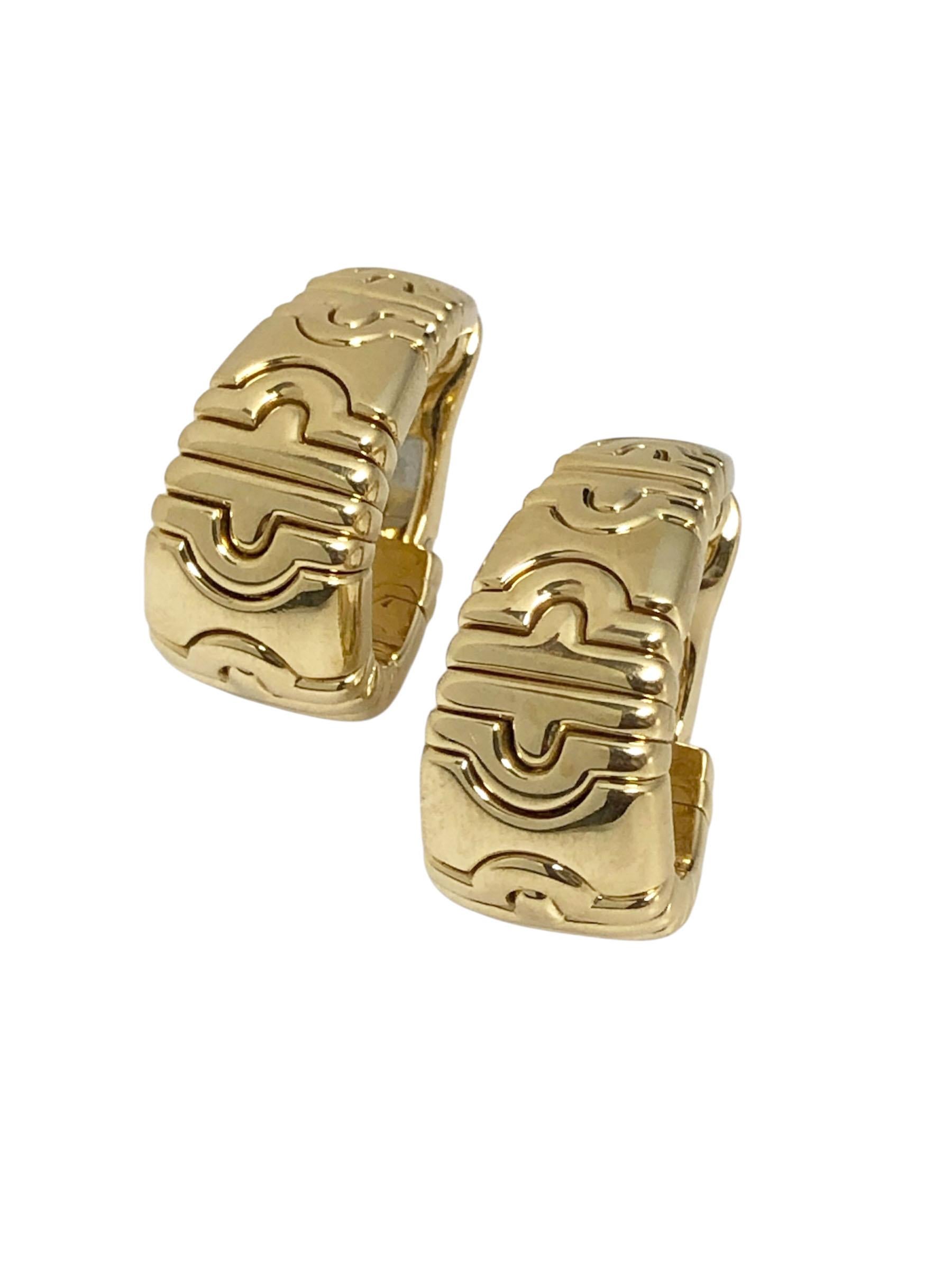 Women's Vintage Bulgari Parentesi Large Yellow Gold Hoop Earrings For Sale
