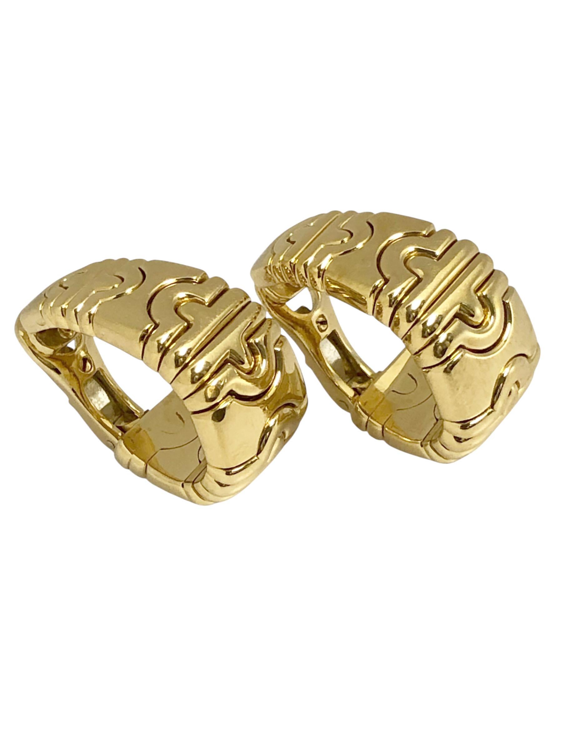 Vintage Bulgari Parentesi Large Yellow Gold Hoop Earrings For Sale 1