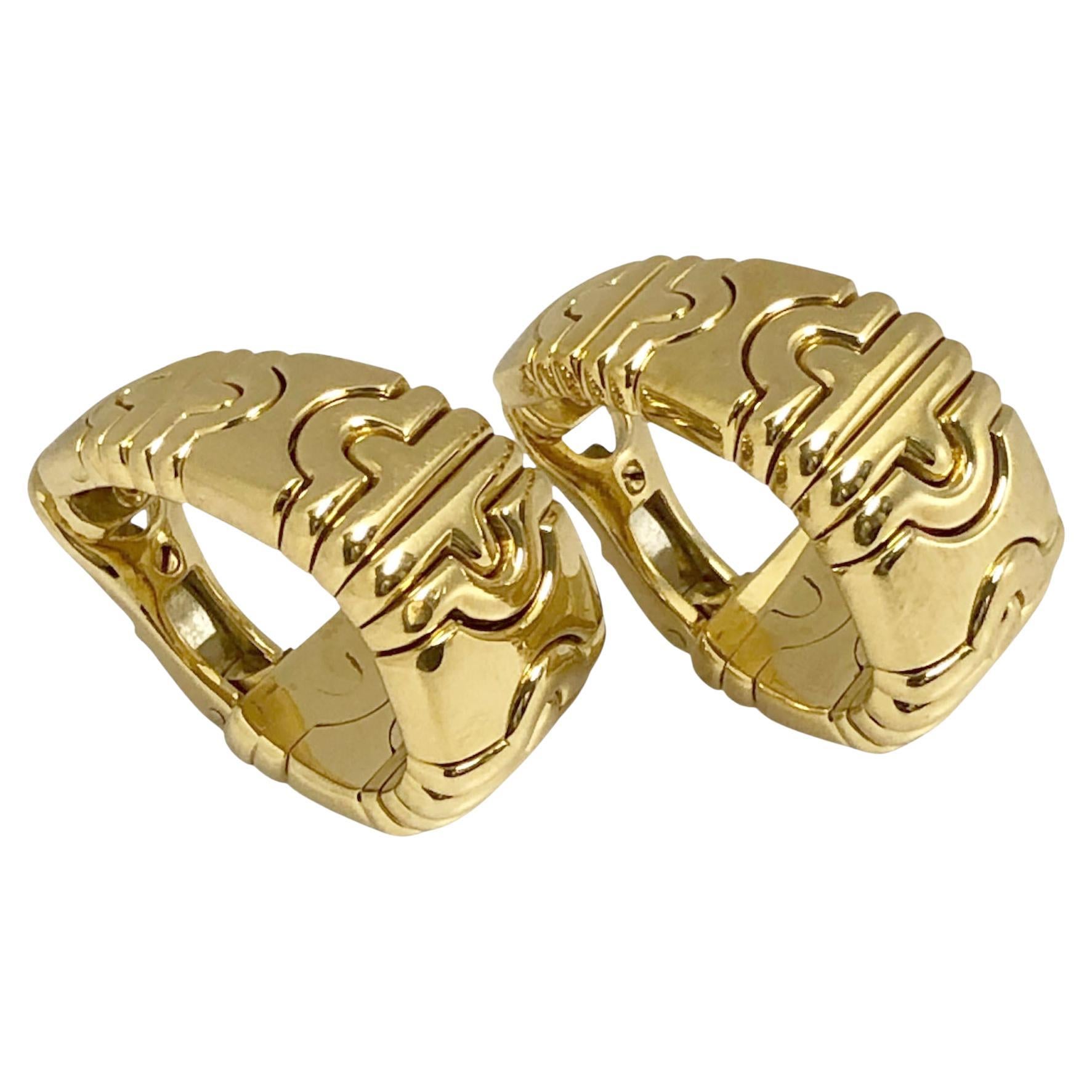 Vintage Bulgari Parentesi Large Yellow Gold Hoop Earrings For Sale