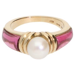 Vintage Bulgari Pearl and Tourmaline Dress Ring in Yellow Gold