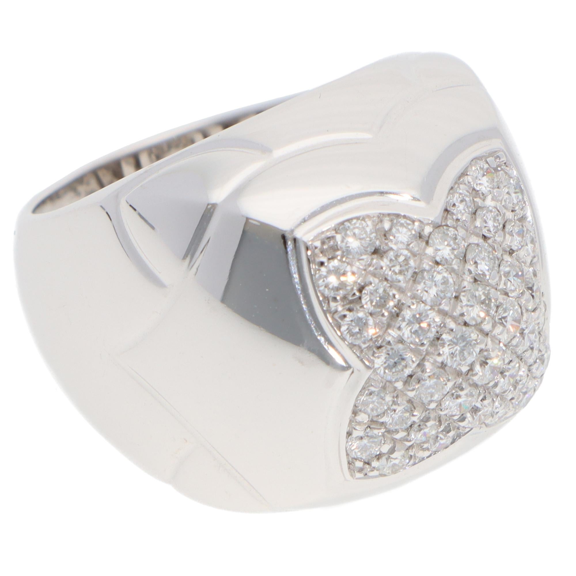 A beautiful vintage Bulgari Pyramid citrine ring set in 18k white gold.

From the discontinued collection, the ring predominately features a large pyramid-shaped motif pavé-set with round brilliant-cut diamonds. It flows into a tapered band with