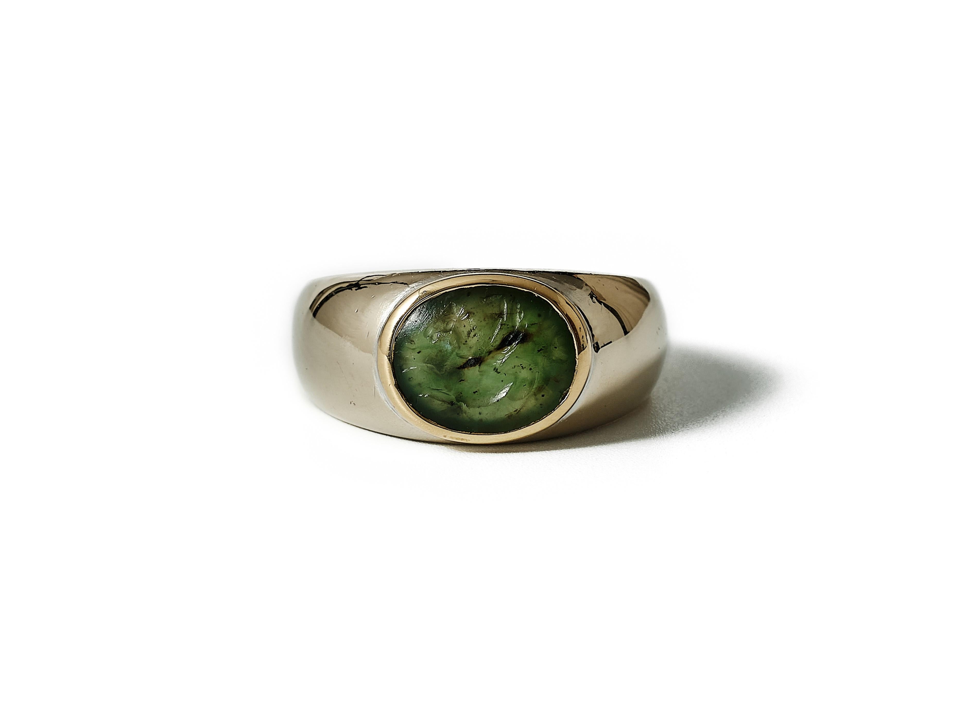 Oval Cut Vintage Bulgari ring with nephrite Intaglio of Pegasus 1st century BCE